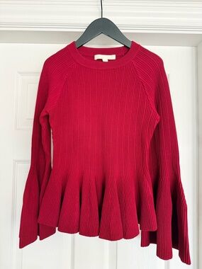Jonathan Simkhai Ribbed Bell Sleeve Sweater Top - Deep Wine